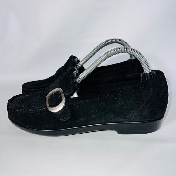SAS Lara Slip-on Loafer Black Suede with Silver Buckle Women's 5.5 M - Picture 2 of 11